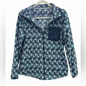 LL Bean Jacket Womens Medium Blue Sweater Fleece Full Zip Geometric